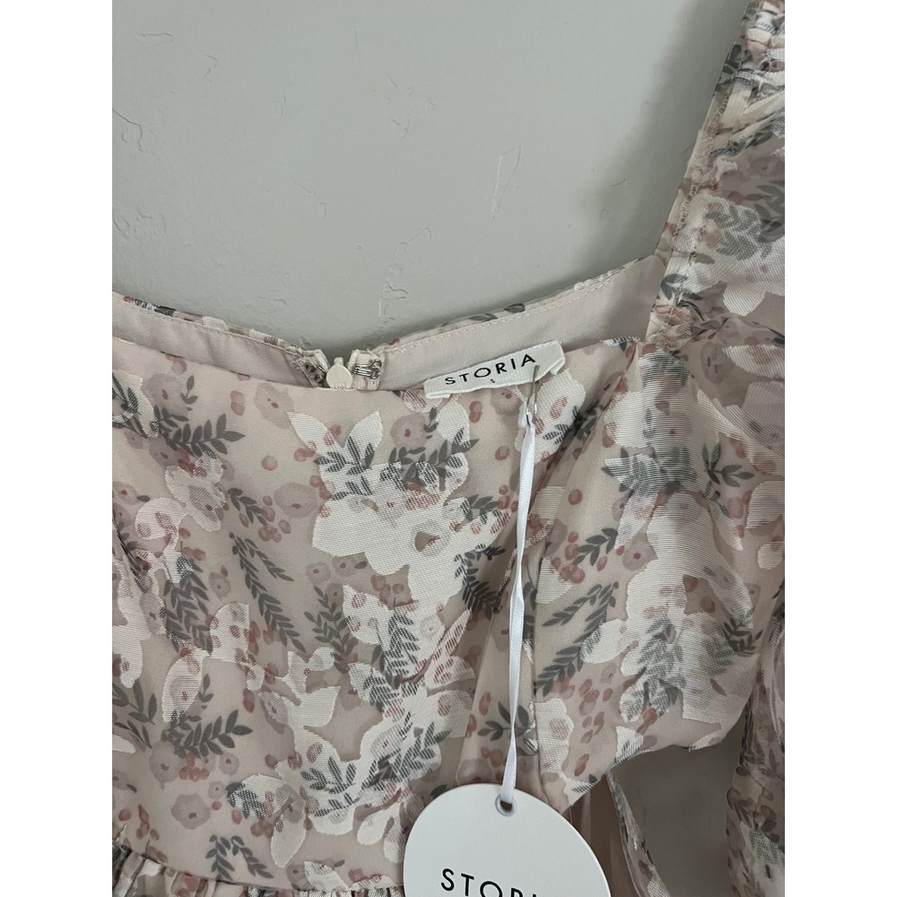 Storia Floral Organza Maxi Dress Puff Sleeve Cutout‎ Waist Small NWT Cottagecore - Picture 5 of 11